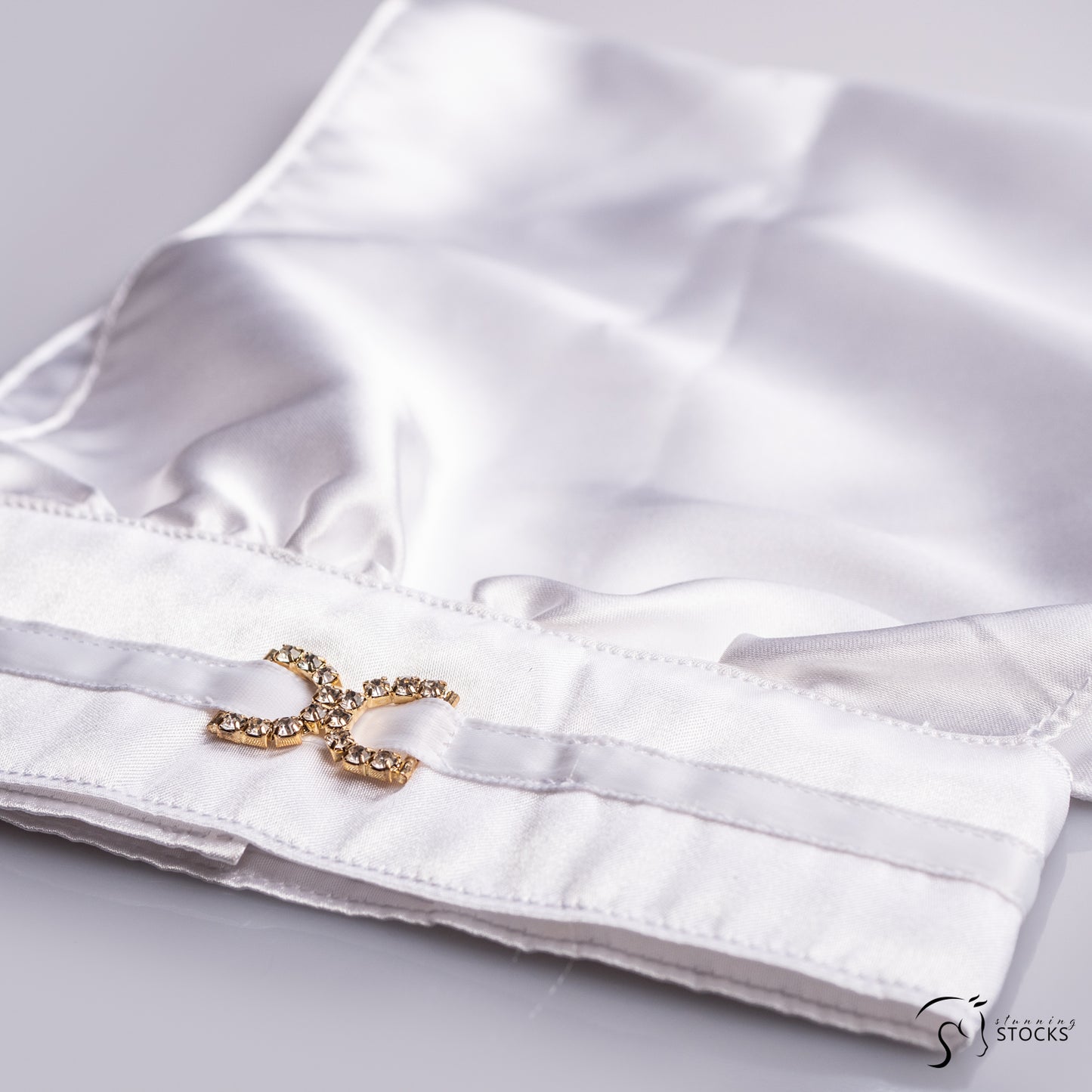 Euro Satin Stock with Crystal & White Ribbon Accent