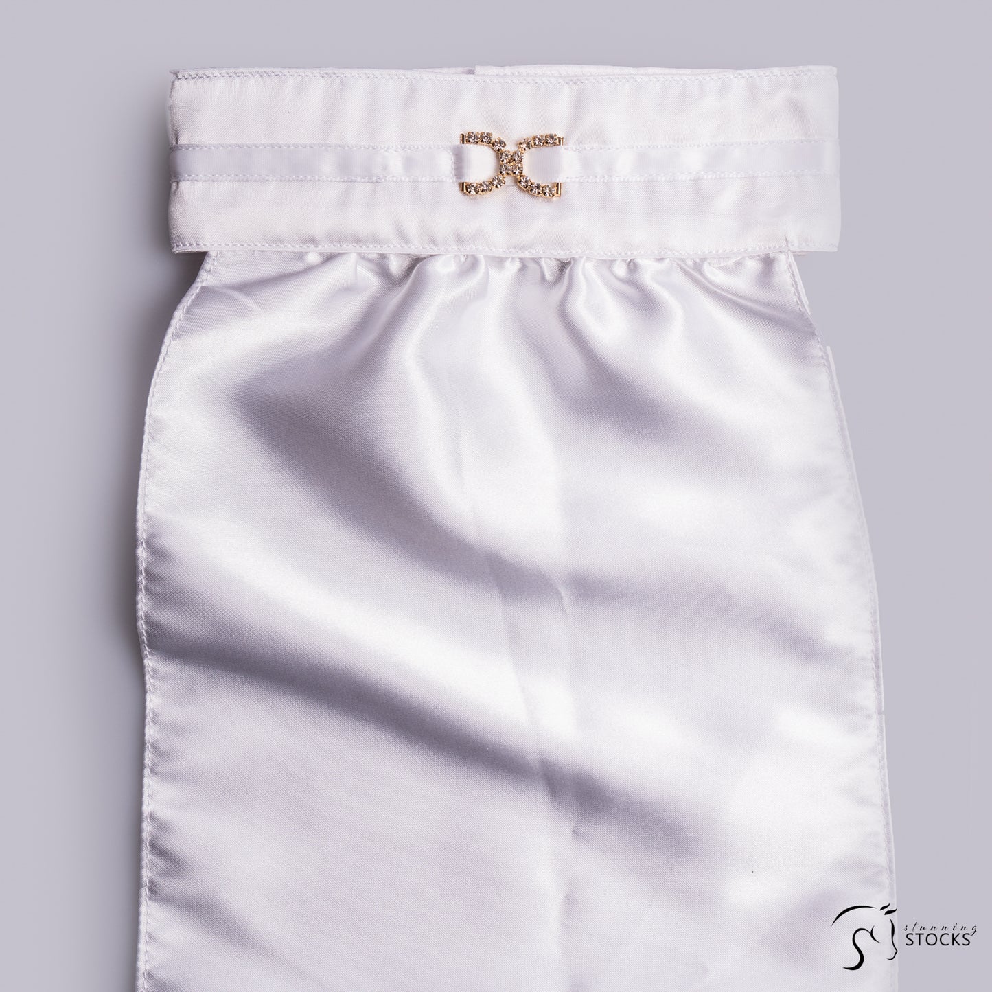 Euro Satin Stock with Crystal & White Ribbon Accent