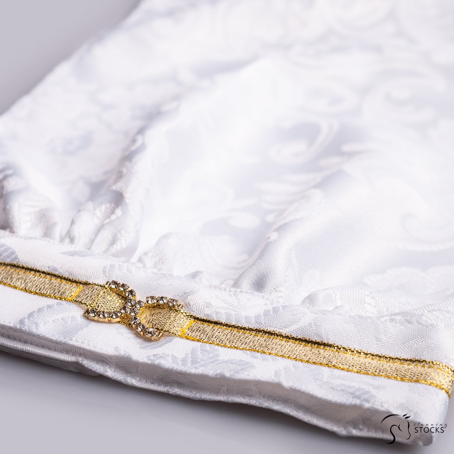 Euro Satin Brocade Stock with Crystal & Gold Ribbon Accent