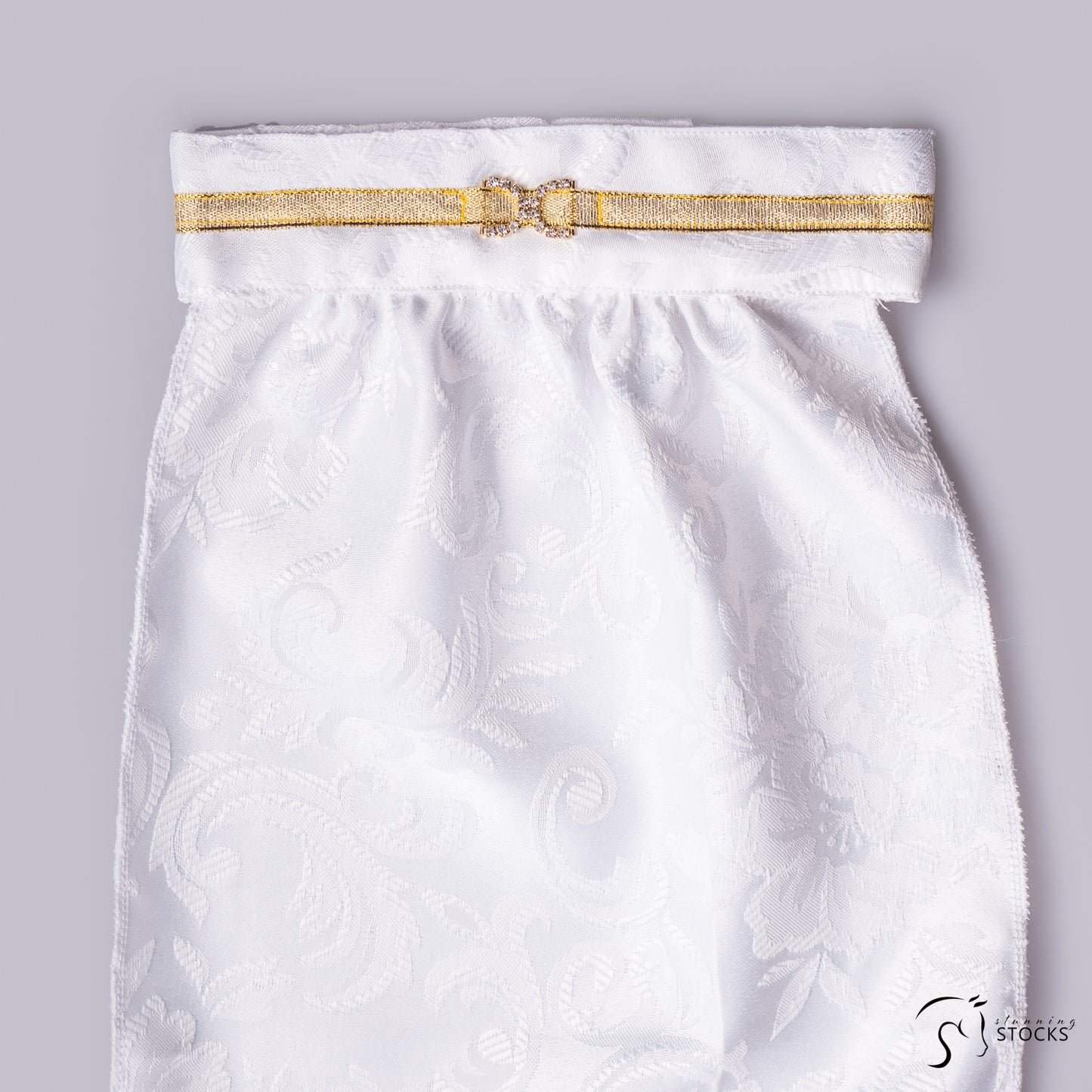 Euro Satin Brocade Stock with Crystal & Gold Ribbon Accent