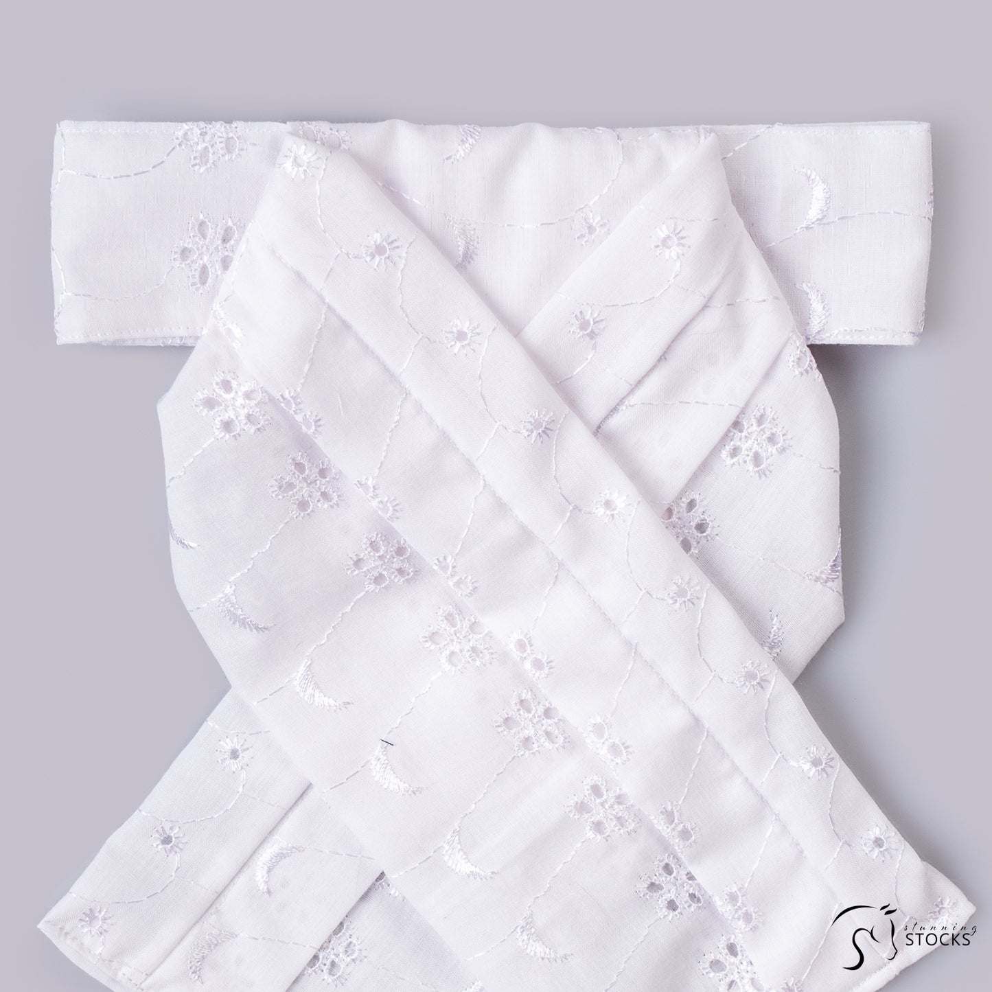 Classic Cotton Embroidered Stock with Pleated Sash