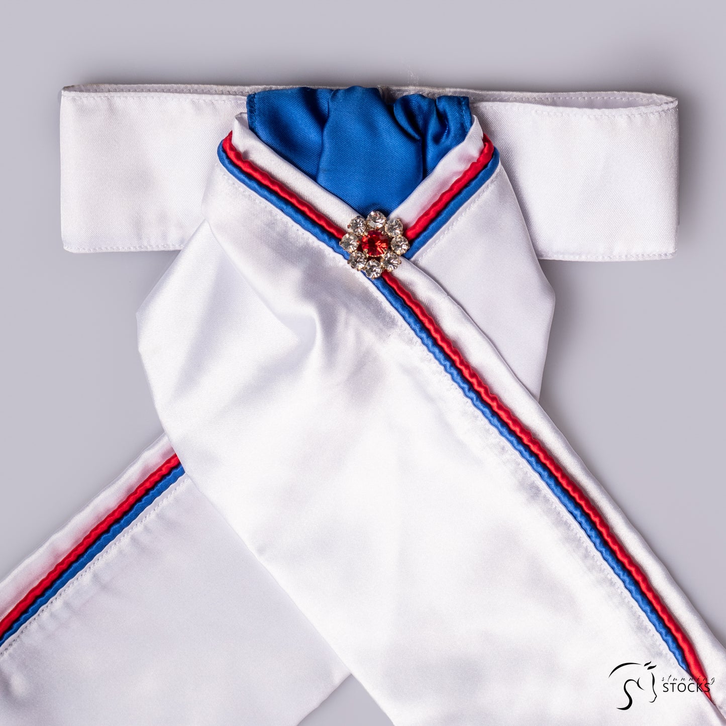 Classic Satin Stock with Double Piping and a Ruffled Anchor