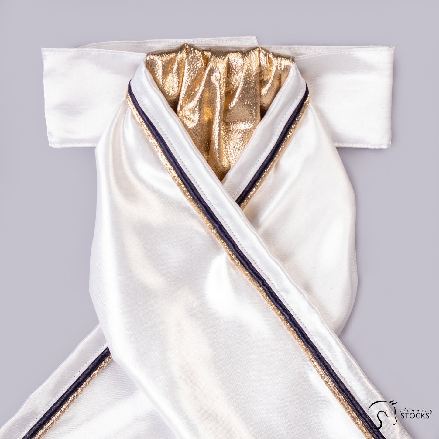 Classic Satin Stock with Gold Anchor and Gold & Navy Piping